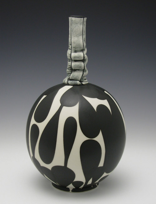 Sam Scott B&W Vase with Handbuilt Neck-11x6.5x6