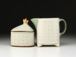 Sarah Pike Cream & Sugar with Gold Handle